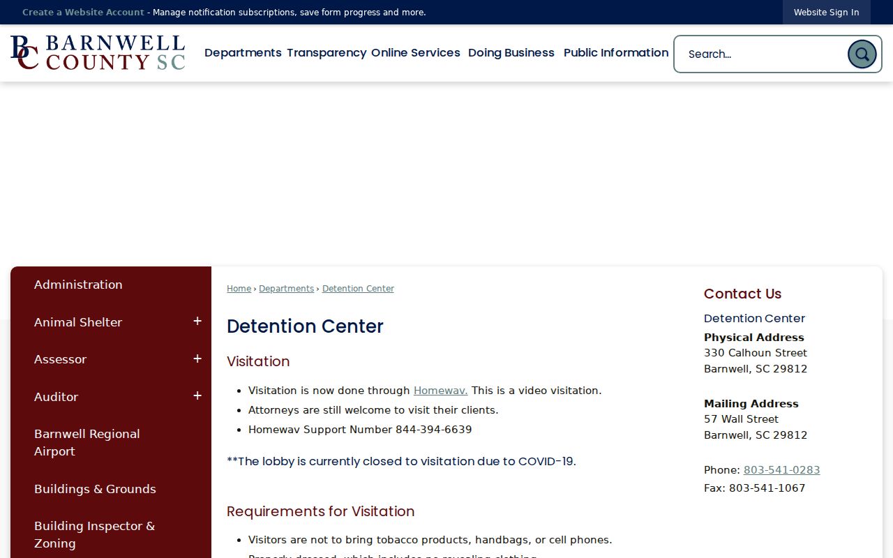 Official Barnwell County Detention Center information page