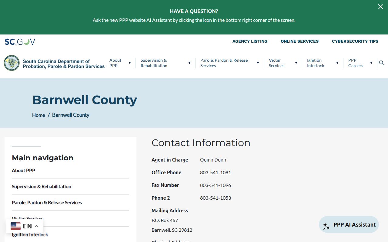 Barnwell criminal record supervision source from SCDPPPS