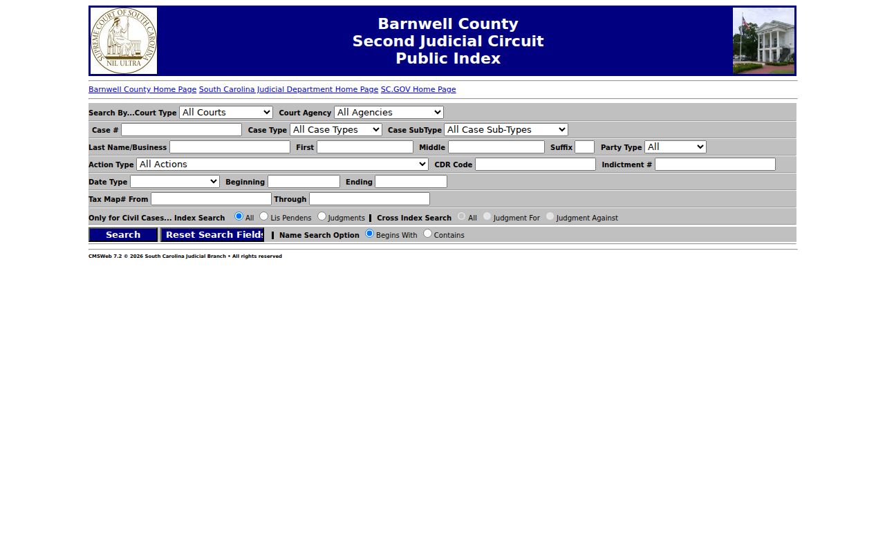 Barnwell County Public Index criminal case search form