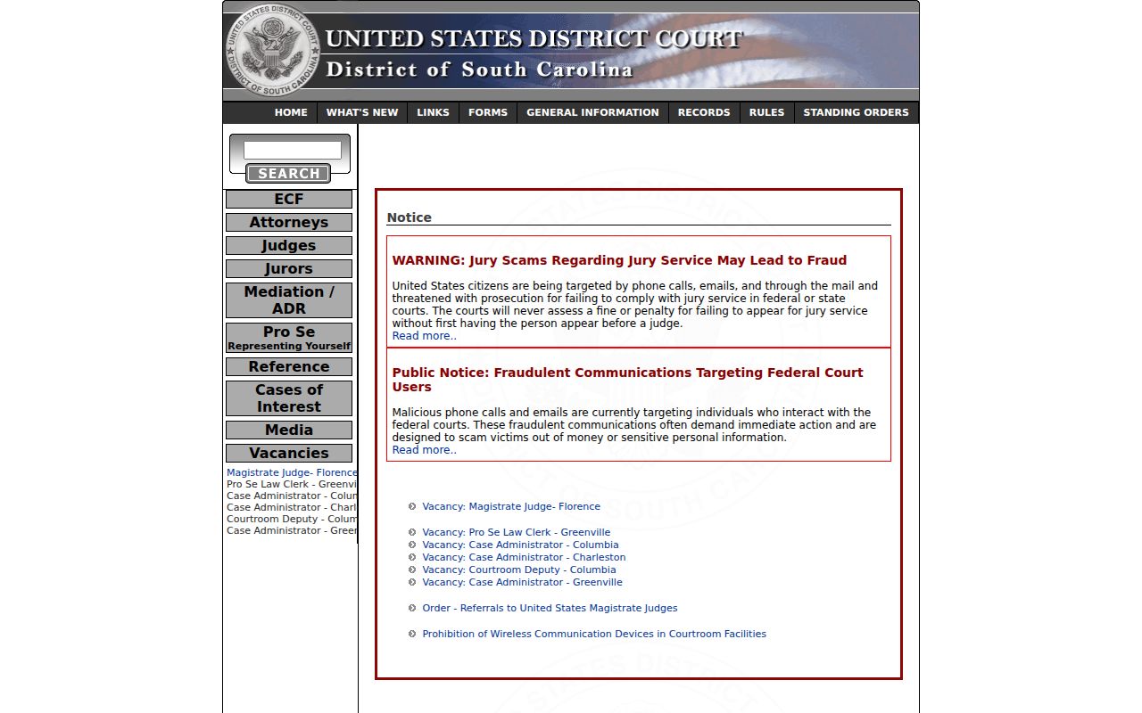 United States District Court for the District of South Carolina website