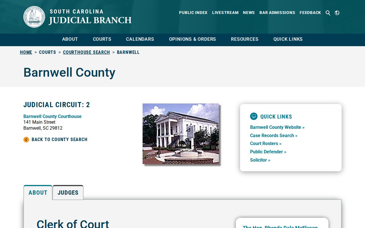 Barnwell County criminal court record courthouse profile