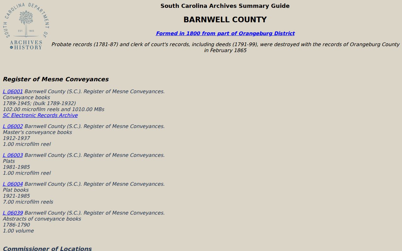 Barnwell County historic criminal record archives inventory