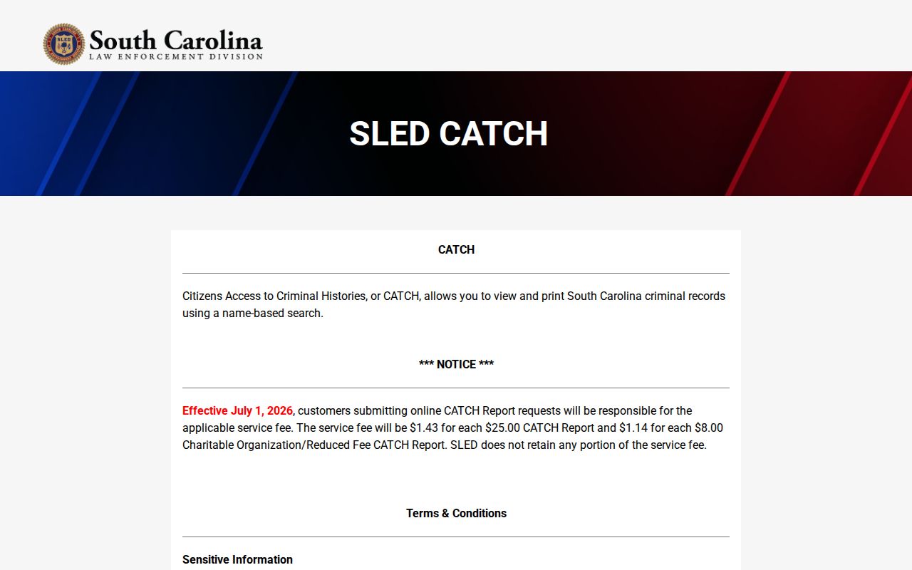 Barnwell County criminal history search through SLED CATCH