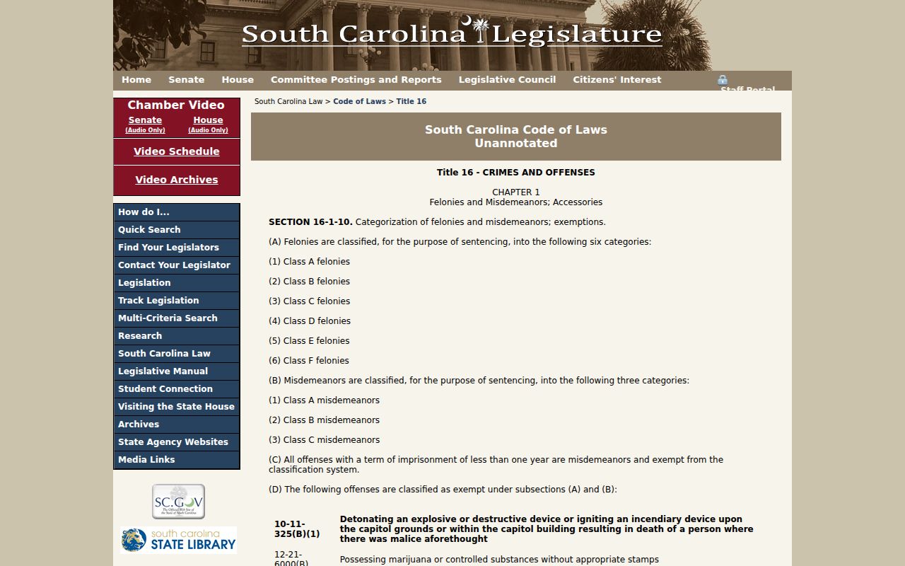 Blackville criminal record classification law in South Carolina